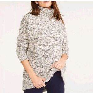 Cozy Chunky Knit Multicoloured Turtleneck Sweater Wool Blend Hi Low Hem Sz M